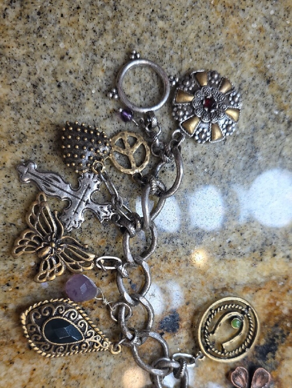 Vintage Lucky Brand Silver Charm Bracelet with Gold & Rose-Tone Accents - Picture 5 of 8